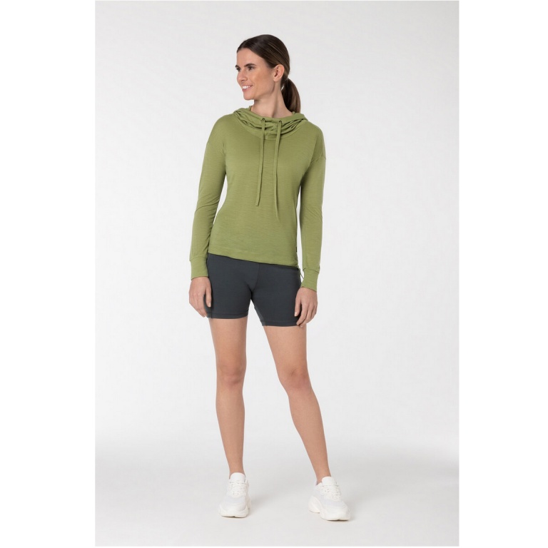 super natural Hoodie z kapturem Funnel (wełna merino) szałwia damska